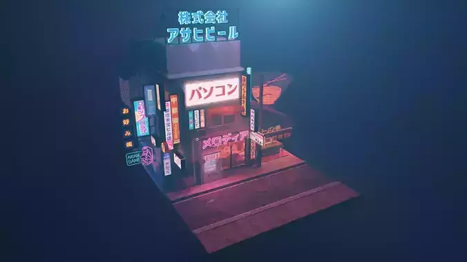 lowpoly cyberpunk street 