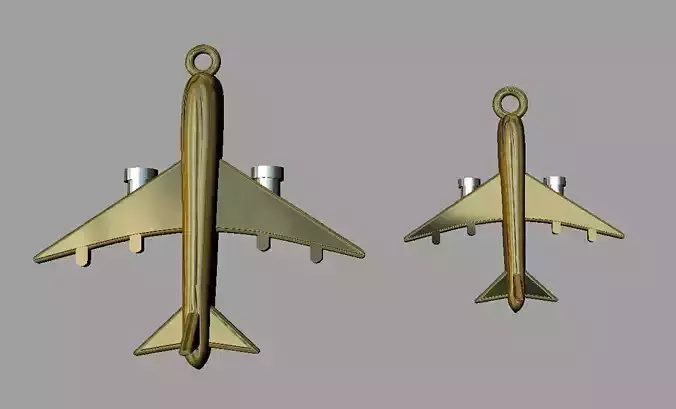 Plane 3d Model gold airplane keychain