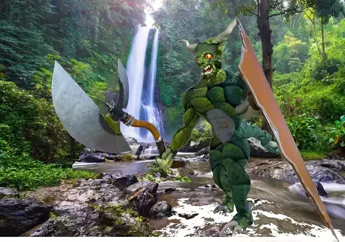 Monster sculpt with axe and shield 3D print 3D model 