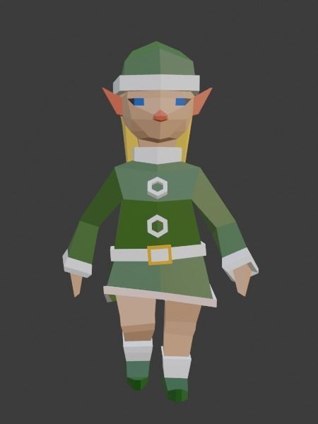 Santas Helper - Female Elf Low-poly 3D model_3