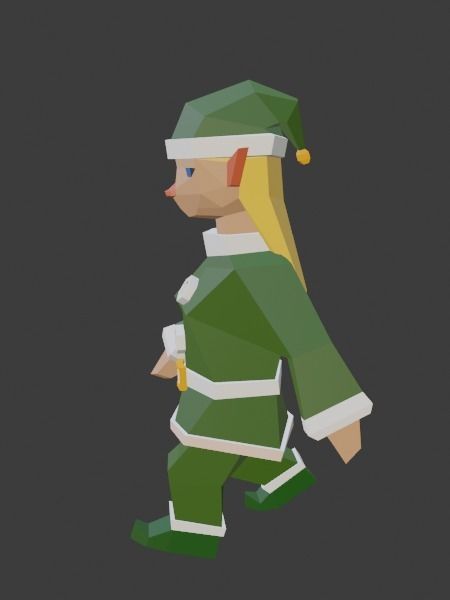 Santas Helper - Female Elf Low-poly 3D model_5