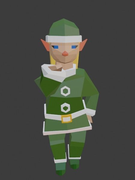 Santas Helper - Female Elf Low-poly 3D model_1