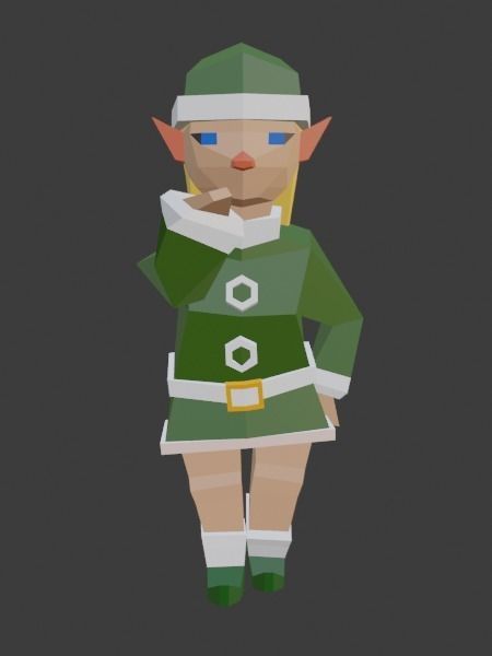 Santas Helper - Female Elf Low-poly 3D model_2