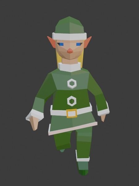 Santas Helper - Female Elf Low-poly 3D model_4
