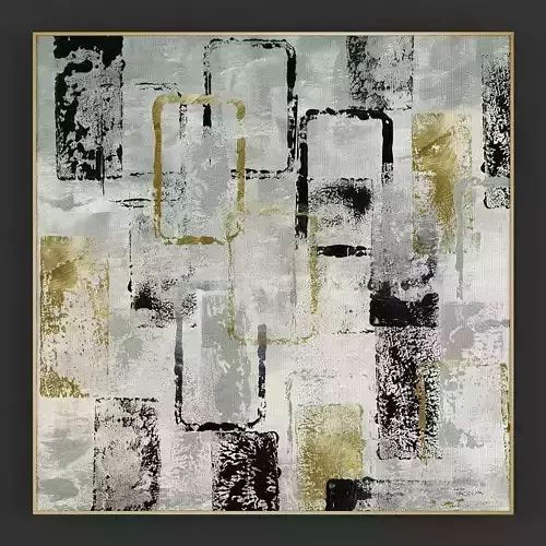 Pictures108 abstract painting with gold and squares Low-poly 3D model