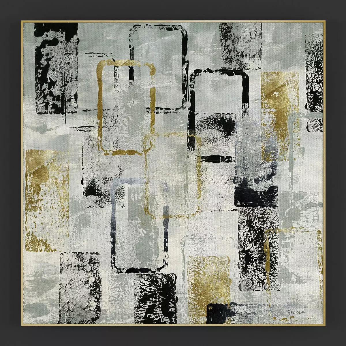 Pictures108 abstract painting with gold and squares Low-poly 3D model_0