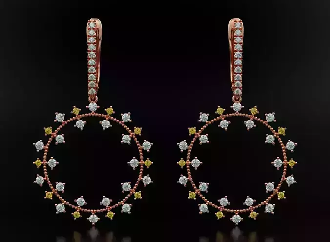 circle earrings with diamonds in the form of a sun flower 559