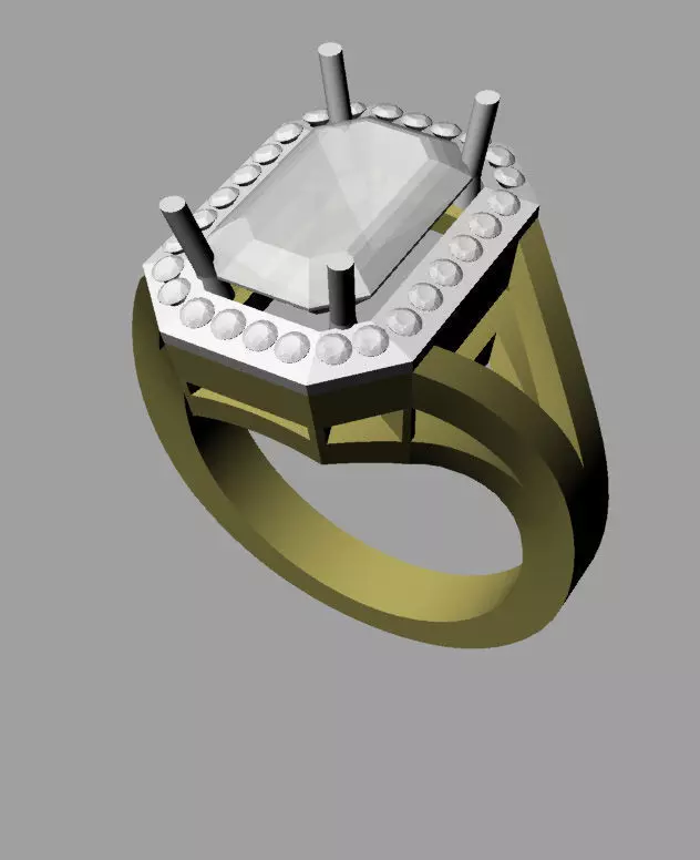 emerald cut ring with diamonds 3D print model_0