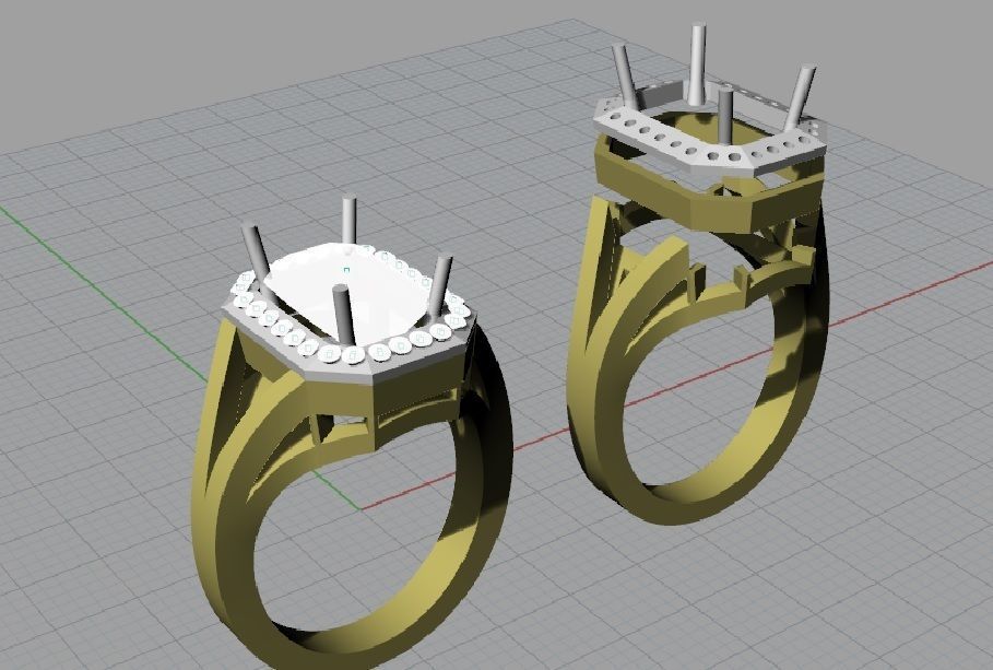 emerald cut ring with diamonds 3D print model_3