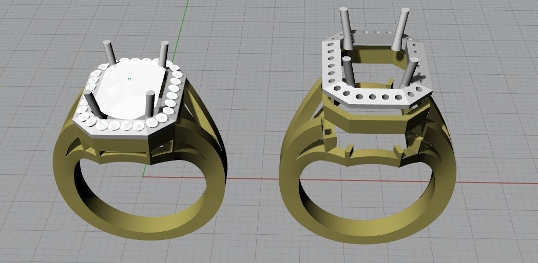 emerald cut ring with diamonds 3D print model_2