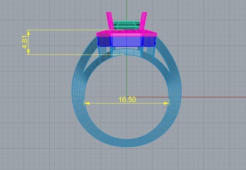 emerald cut ring with diamonds 3D print model_4