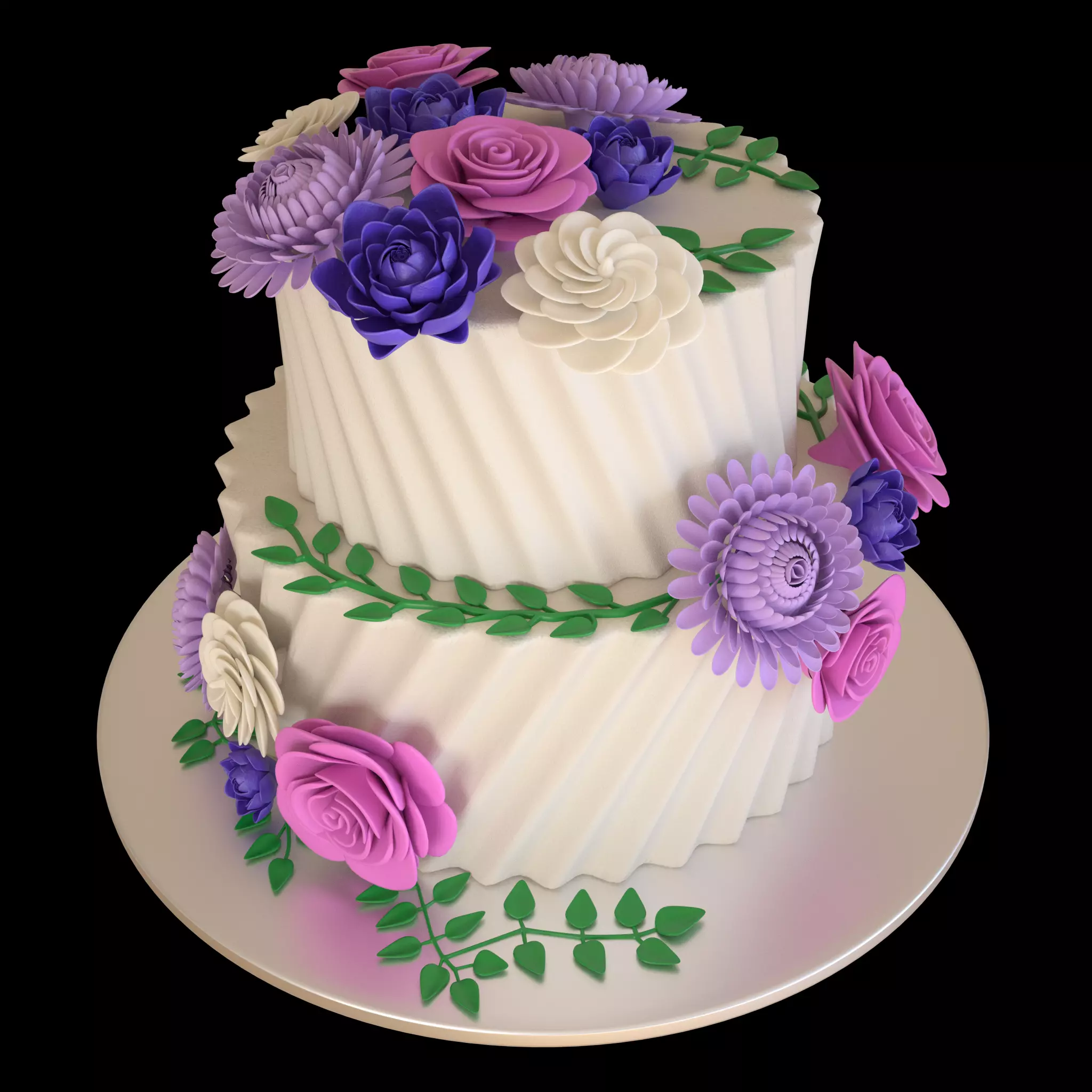 Floral cake 3D model_0
