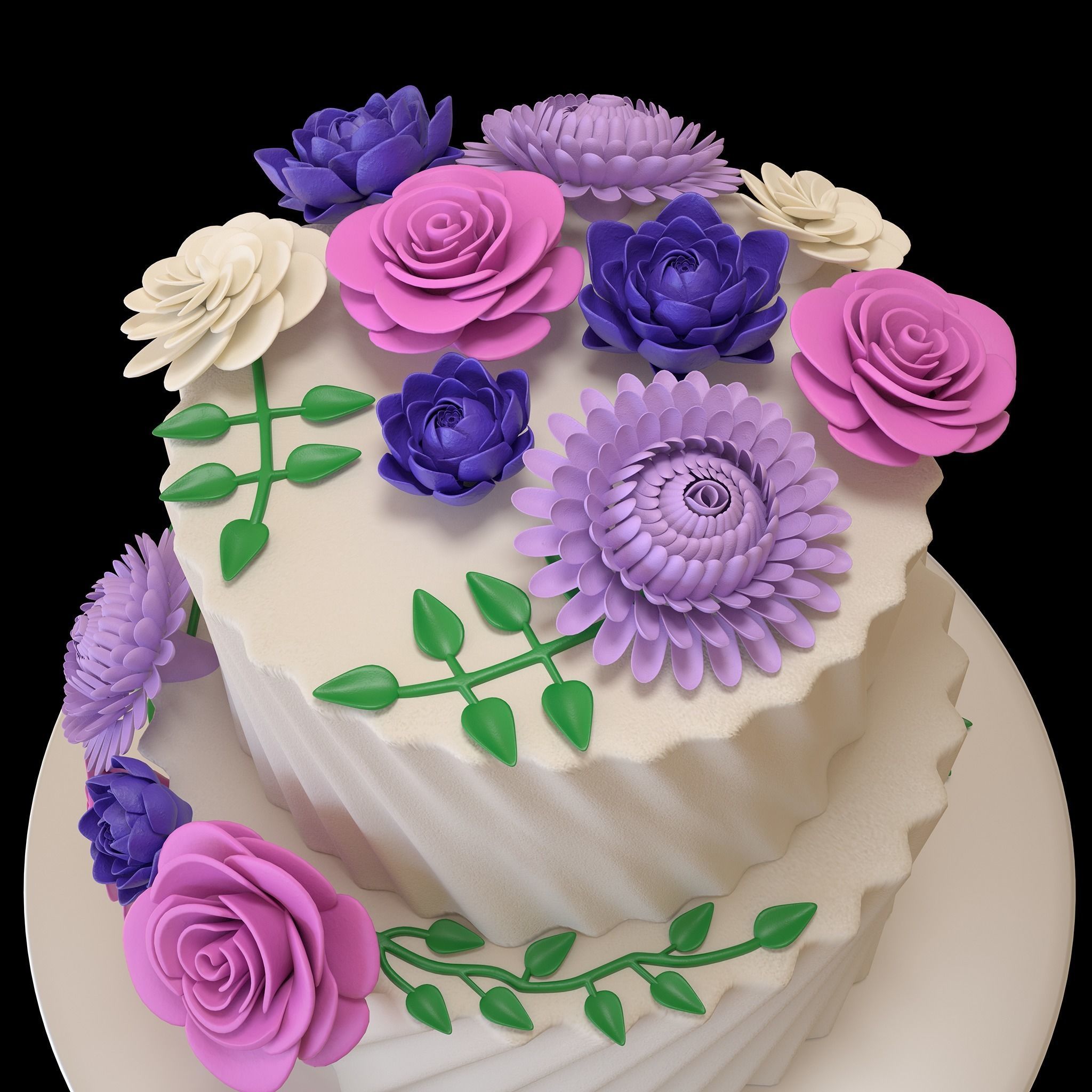Floral cake 3D model_5