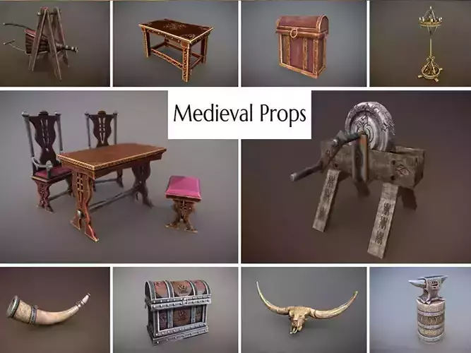 Medieval Props Unreal Engine  Low-poly 3D model