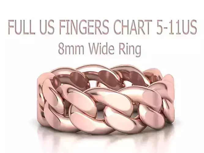 Cuban Link Chain Ring 8mm wide FULL US FINGERS 5-11 3D print model