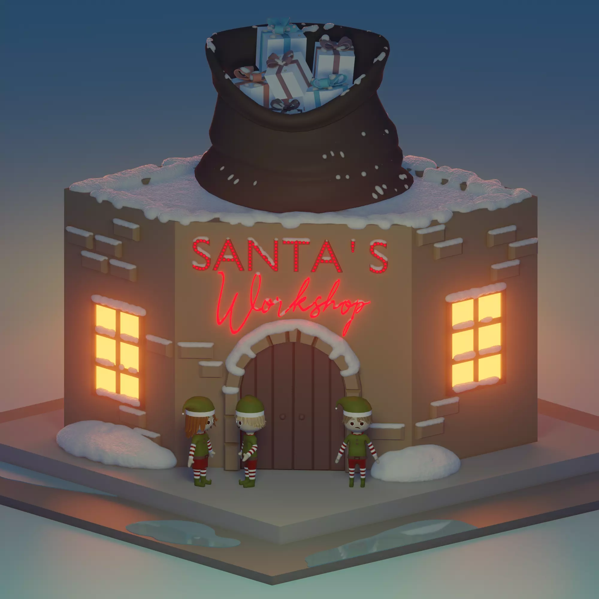 Santas workshop Low-poly 3D model