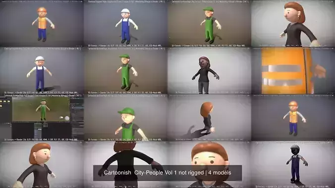 Cartoonish  City-People Vol 1 not rigged 3D Model Collection