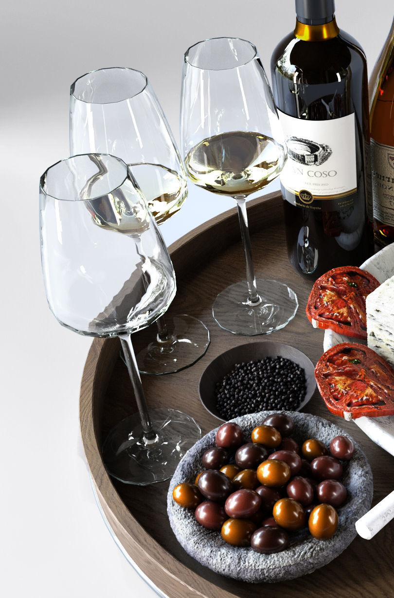 Grocery set Cheese food wine 3D model_3