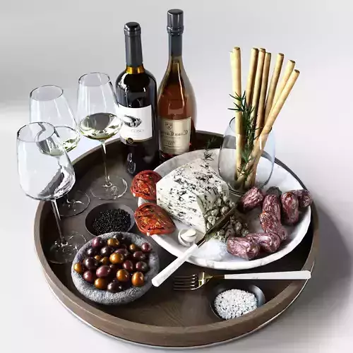 Grocery set Cheese food wine 3D model