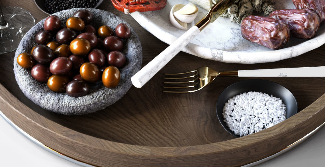 Grocery set Cheese food wine 3D model_4