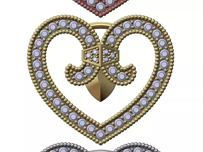 Diamond fleur de lis heart pendant and charm