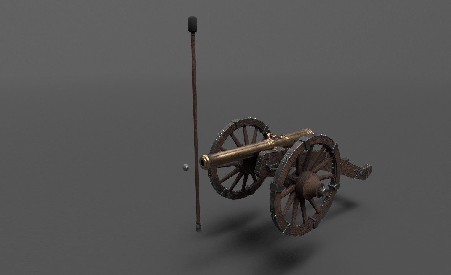 French 4 pound bronze cannon Mid-Poly Low-poly 3D model_17