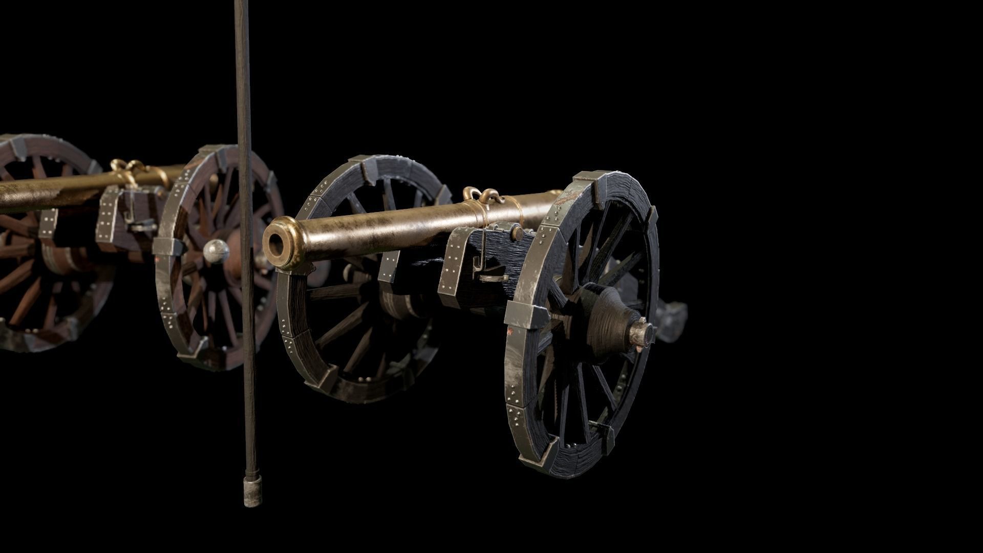 French 4 pound bronze cannon Mid-Poly Low-poly 3D model_6