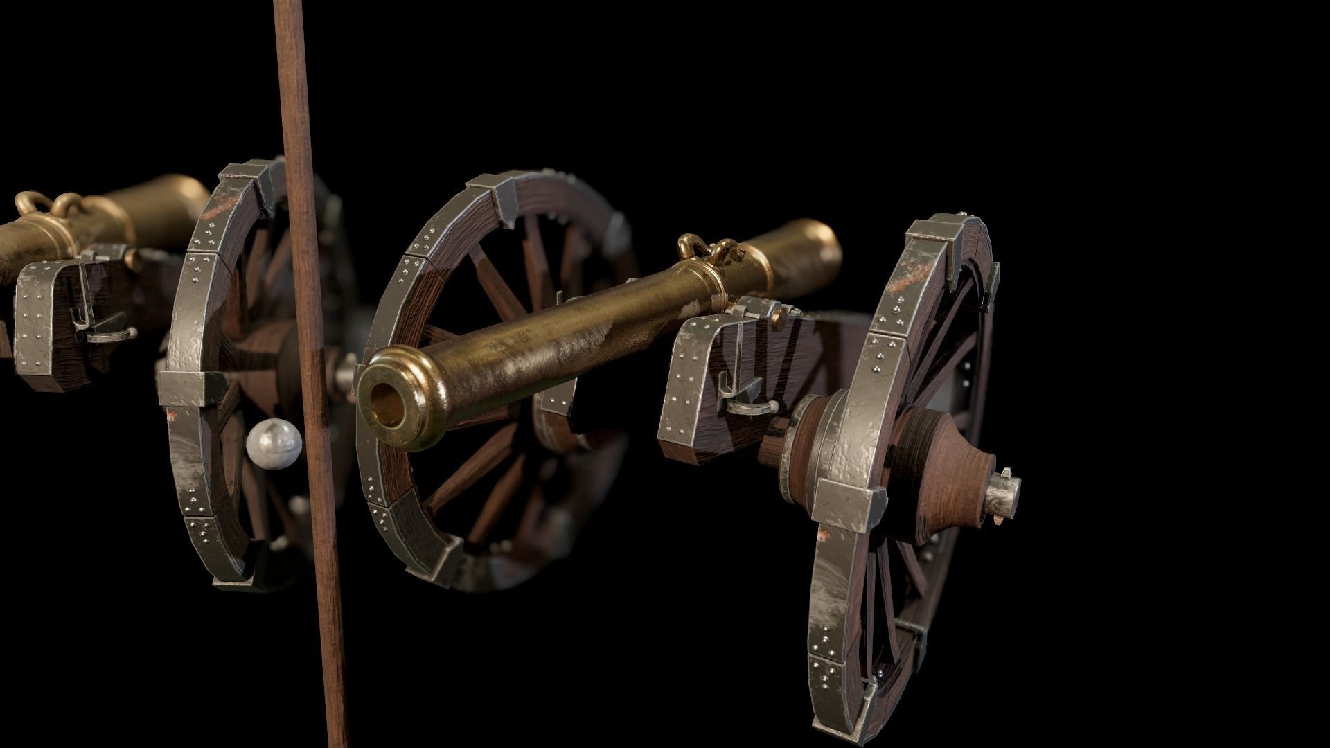 French 4 pound bronze cannon Mid-Poly Low-poly 3D model_3