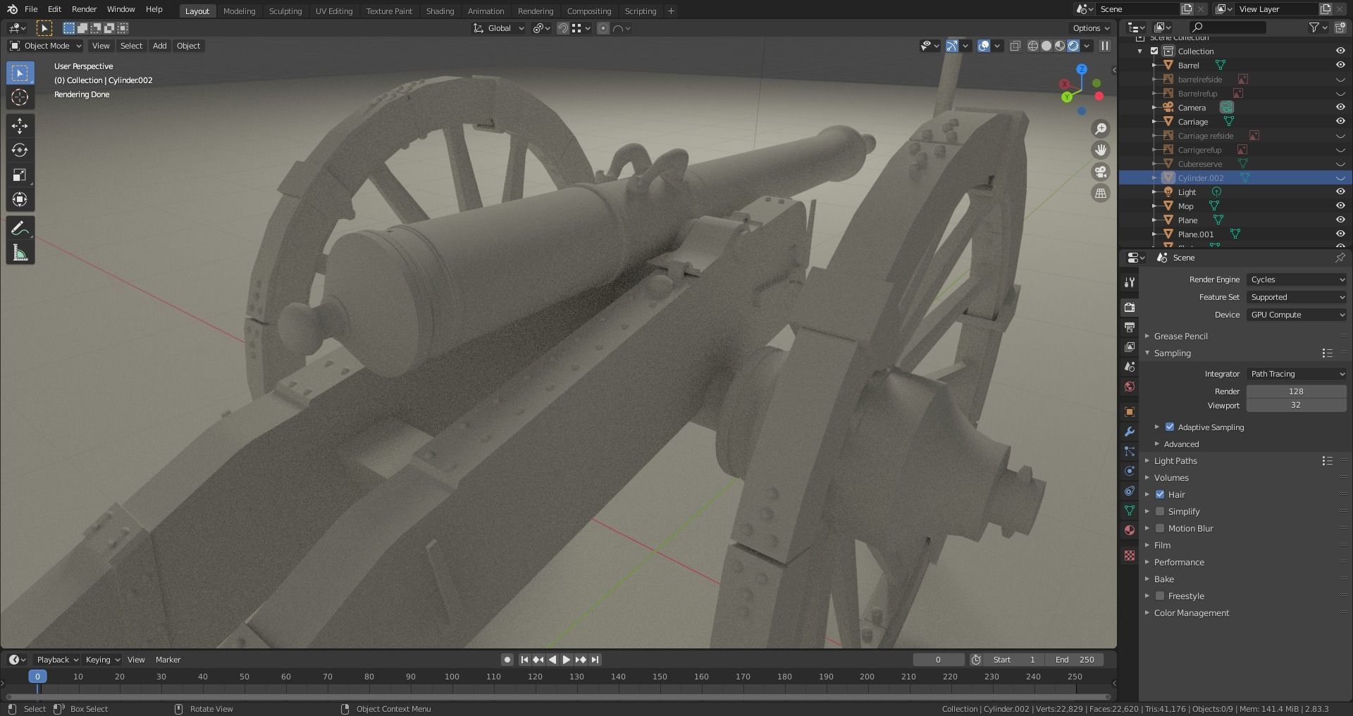 French 4 pound bronze cannon Mid-Poly Low-poly 3D model_29