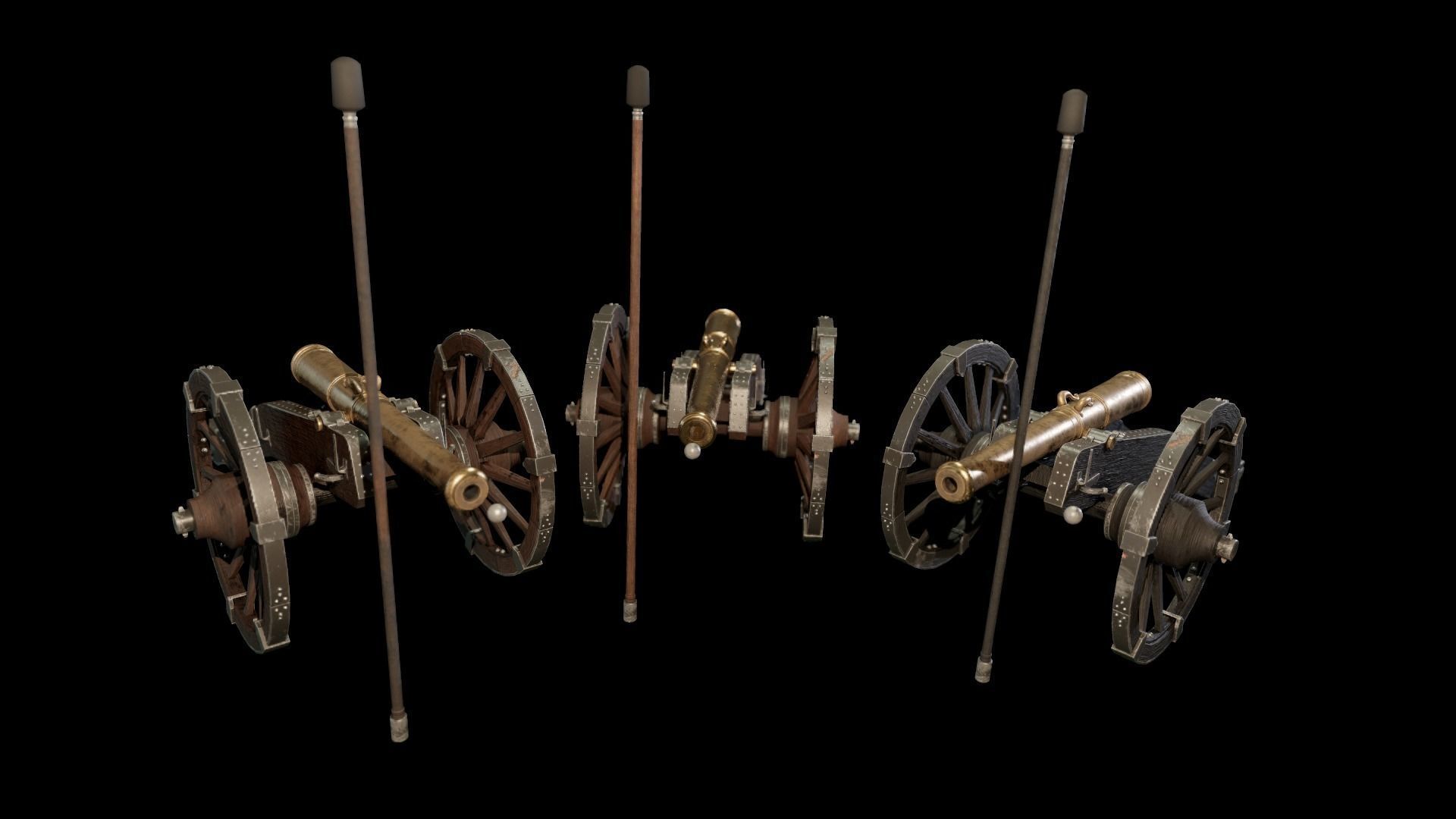 French 4 pound bronze cannon Mid-Poly Low-poly 3D model_15