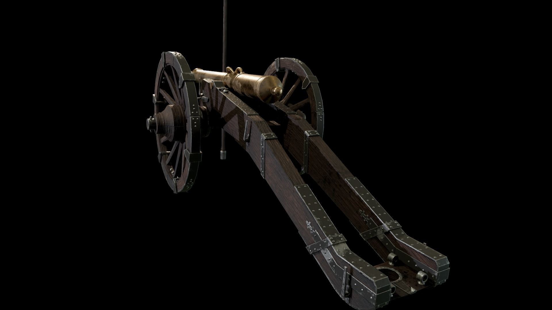 French 4 pound bronze cannon Mid-Poly Low-poly 3D model_12