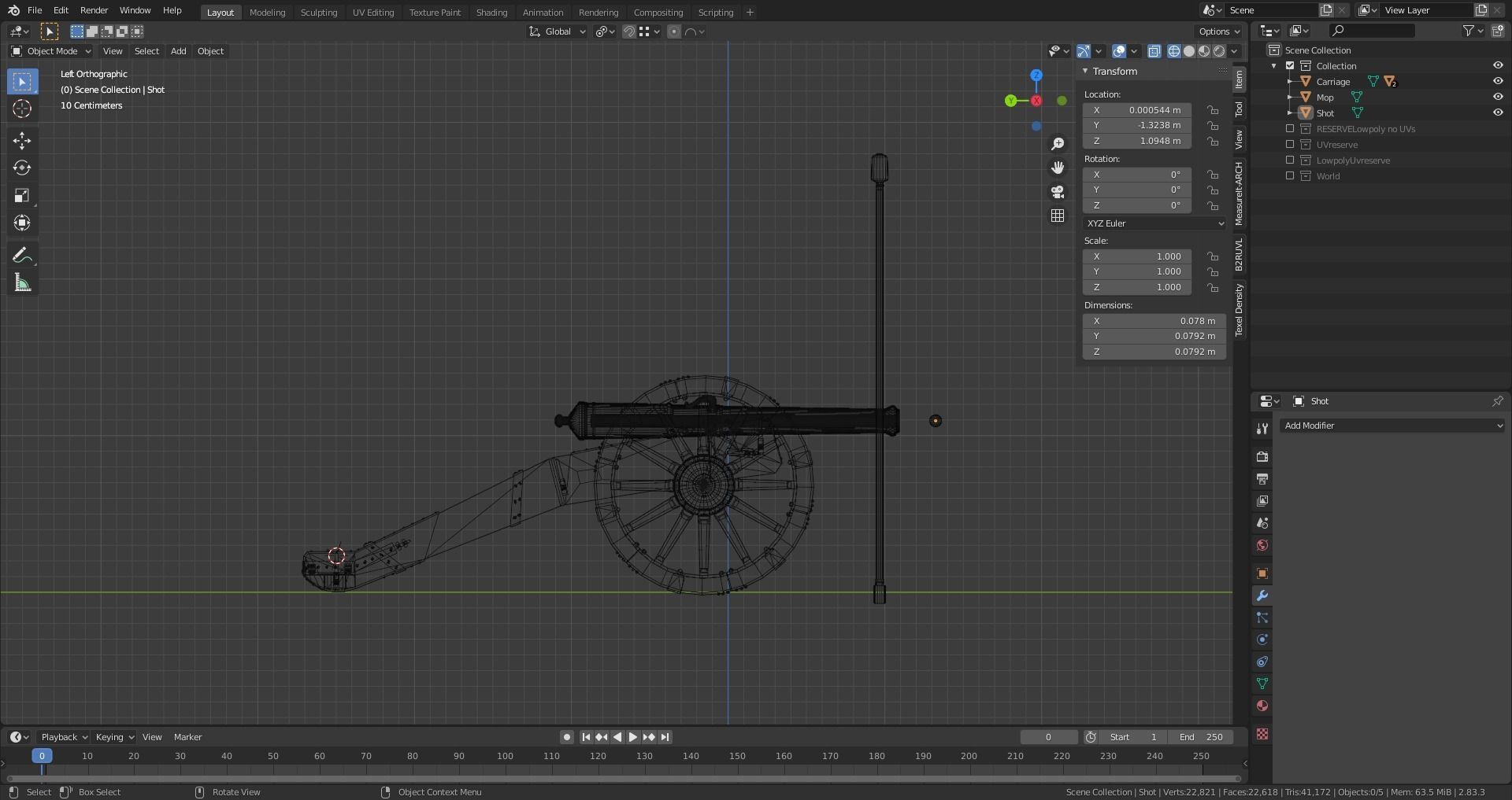 French 4 pound bronze cannon Mid-Poly Low-poly 3D model_31