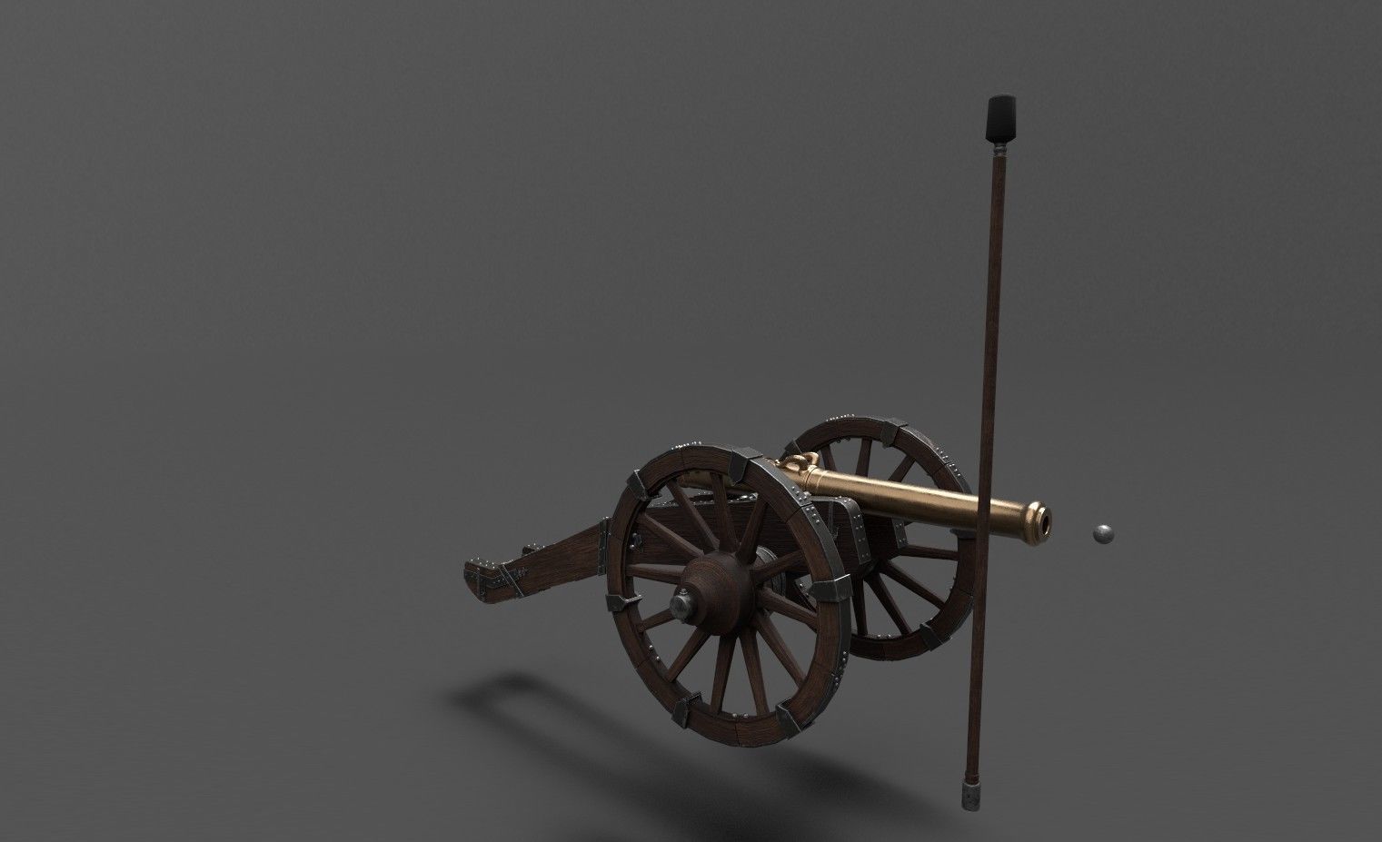 French 4 pound bronze cannon Mid-Poly Low-poly 3D model_19