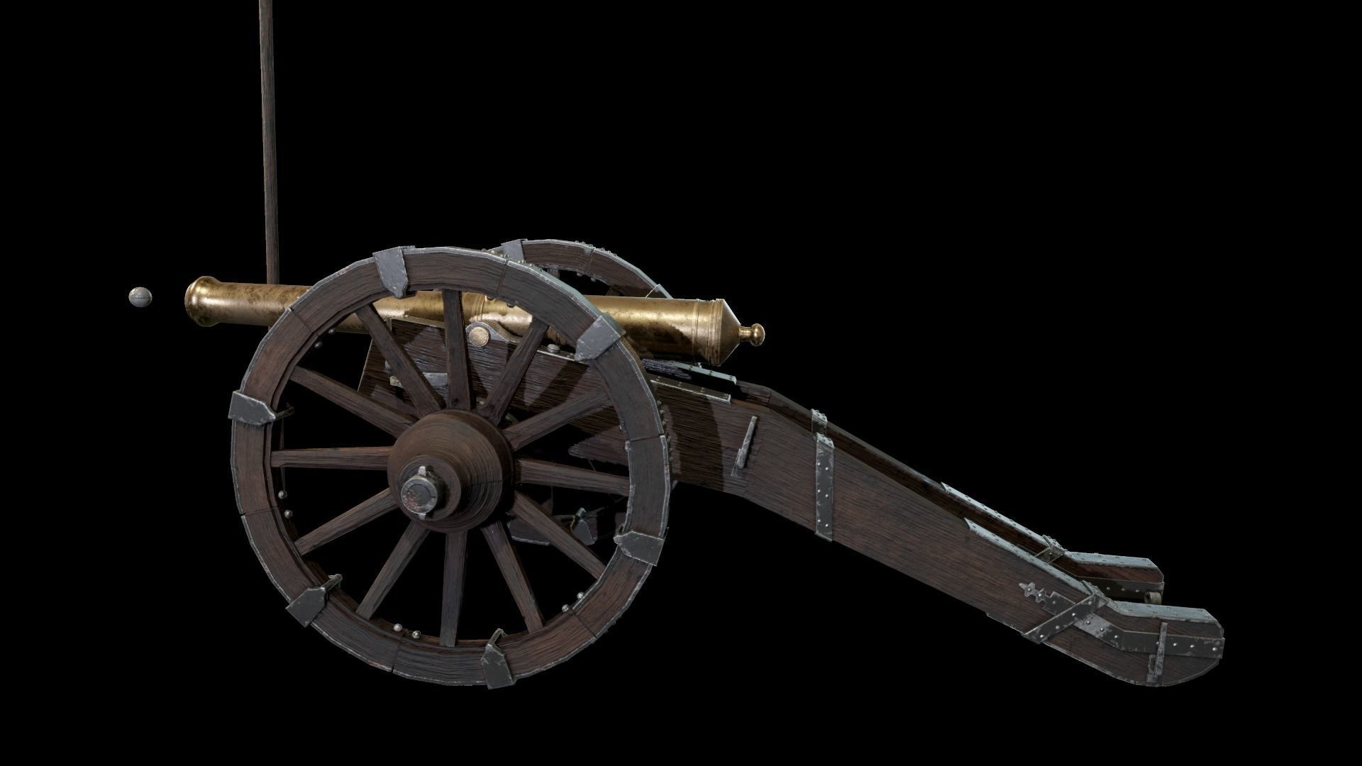 French 4 pound bronze cannon Mid-Poly Low-poly 3D model_11