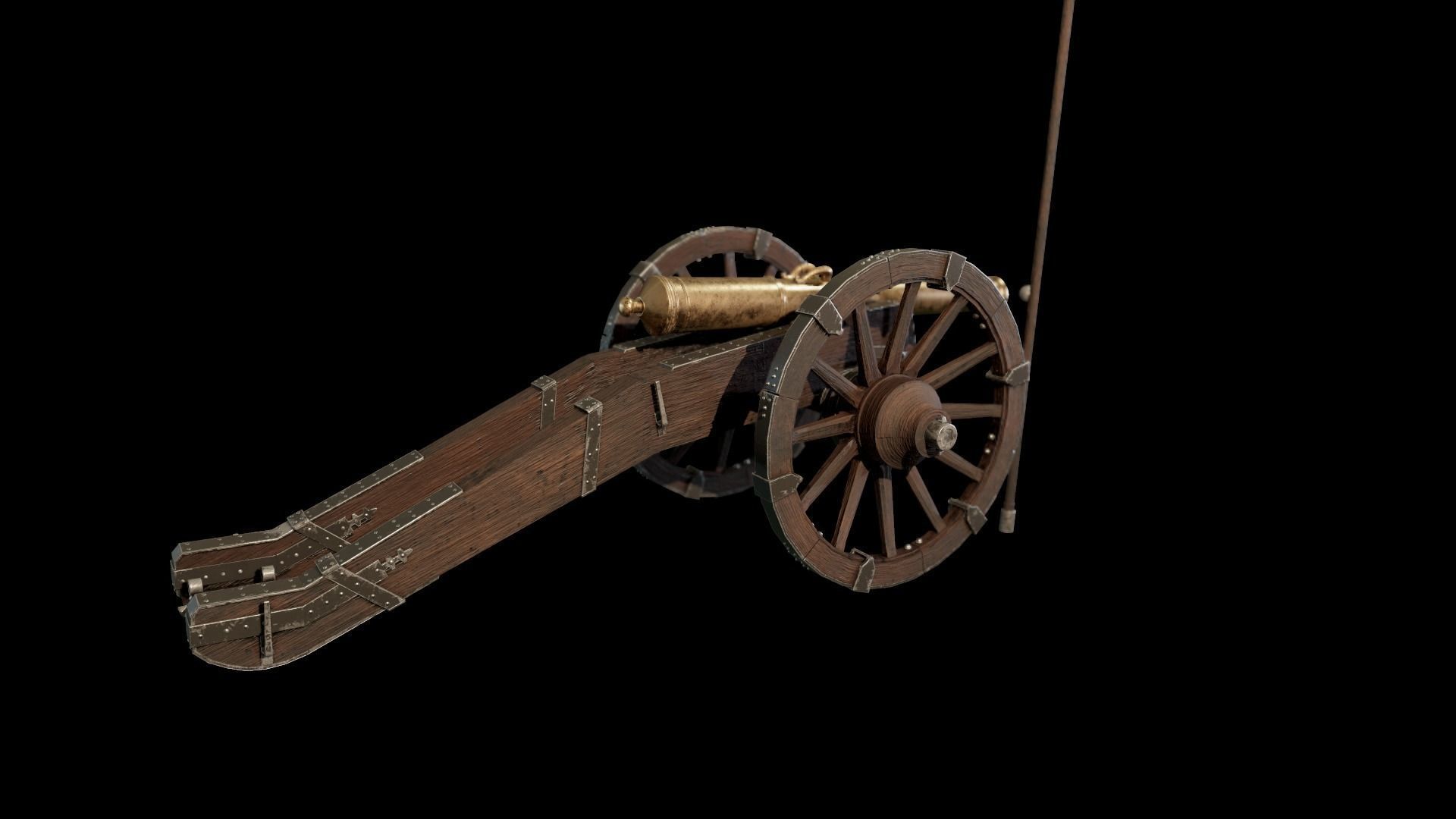 French 4 pound bronze cannon Mid-Poly Low-poly 3D model_14
