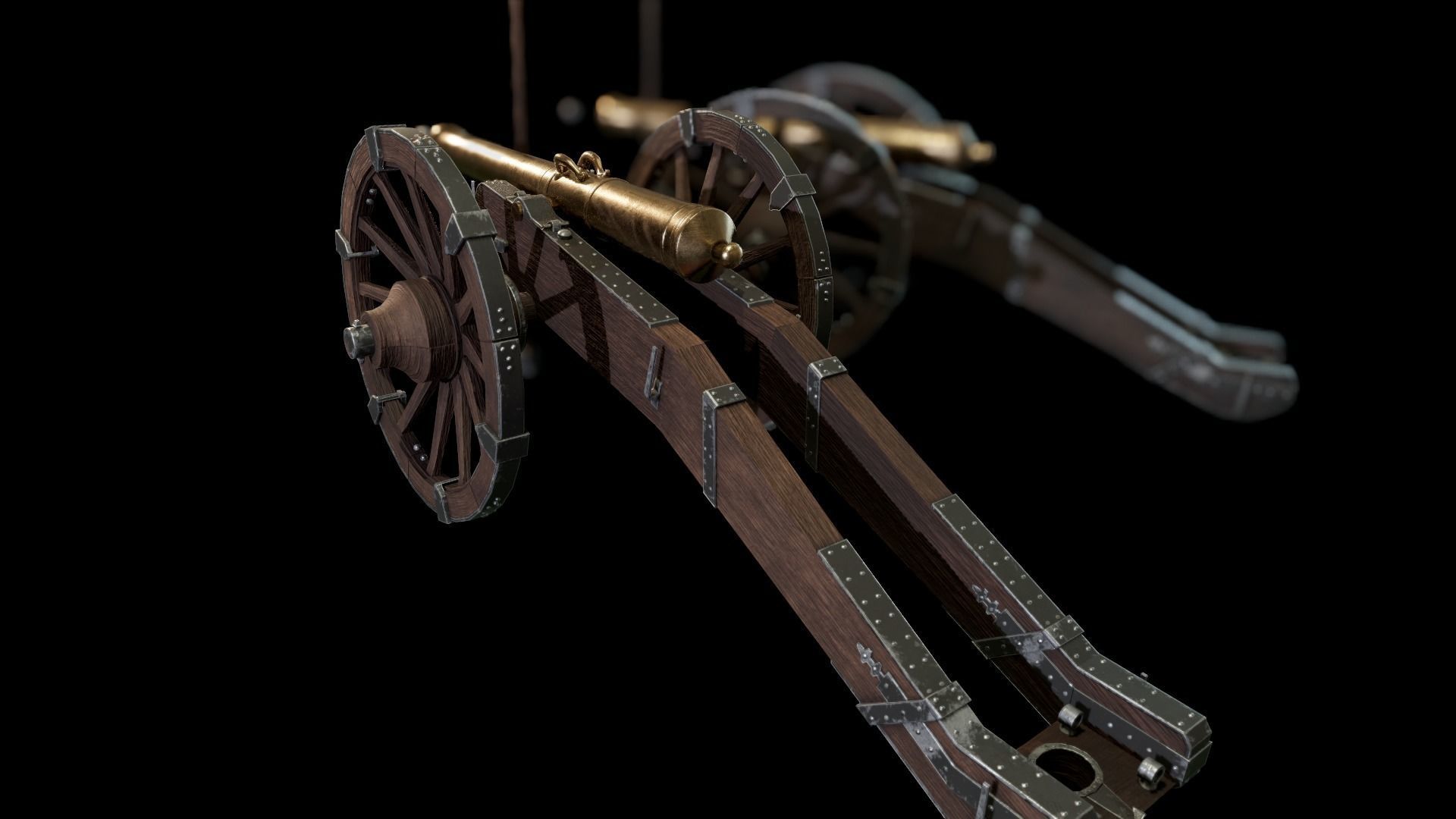 French 4 pound bronze cannon Mid-Poly Low-poly 3D model_9