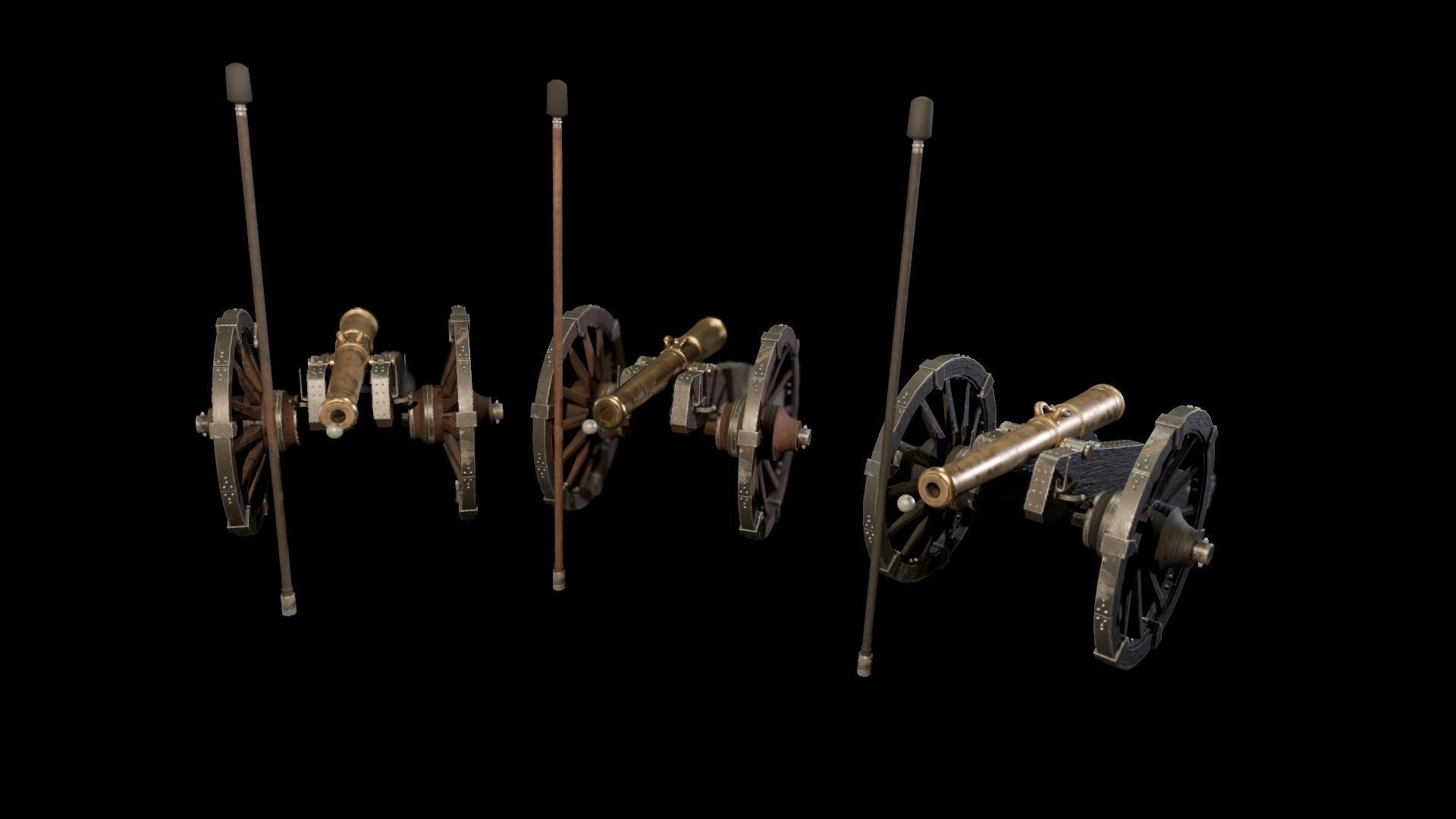 French 4 pound bronze cannon Mid-Poly Low-poly 3D model_2