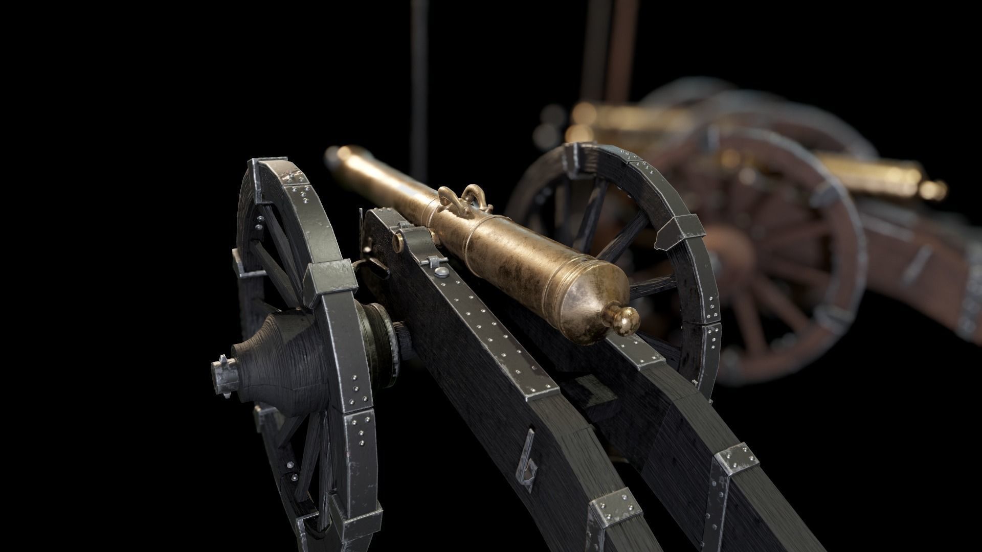 French 4 pound bronze cannon Mid-Poly Low-poly 3D model_4