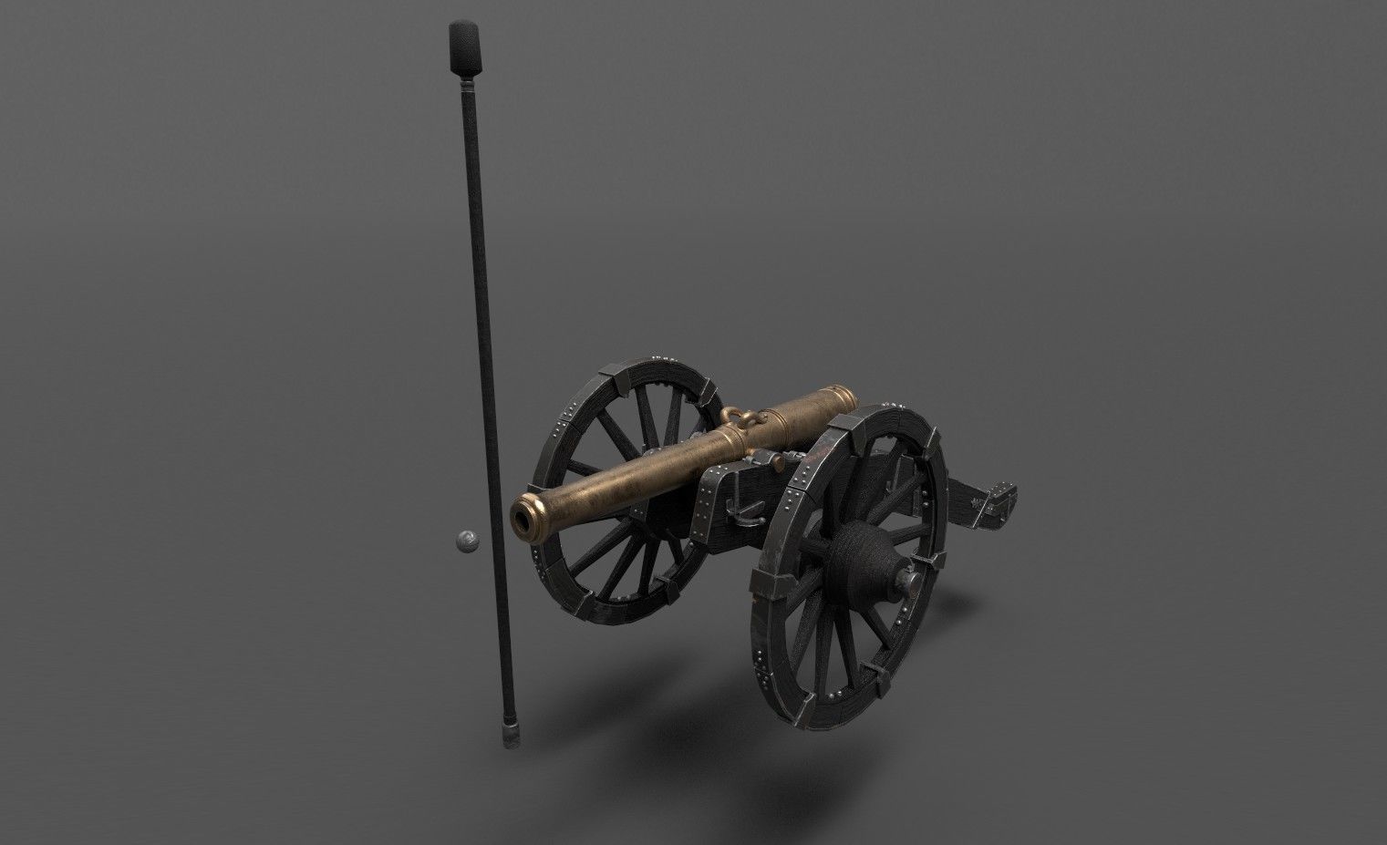 French 4 pound bronze cannon Mid-Poly Low-poly 3D model_25