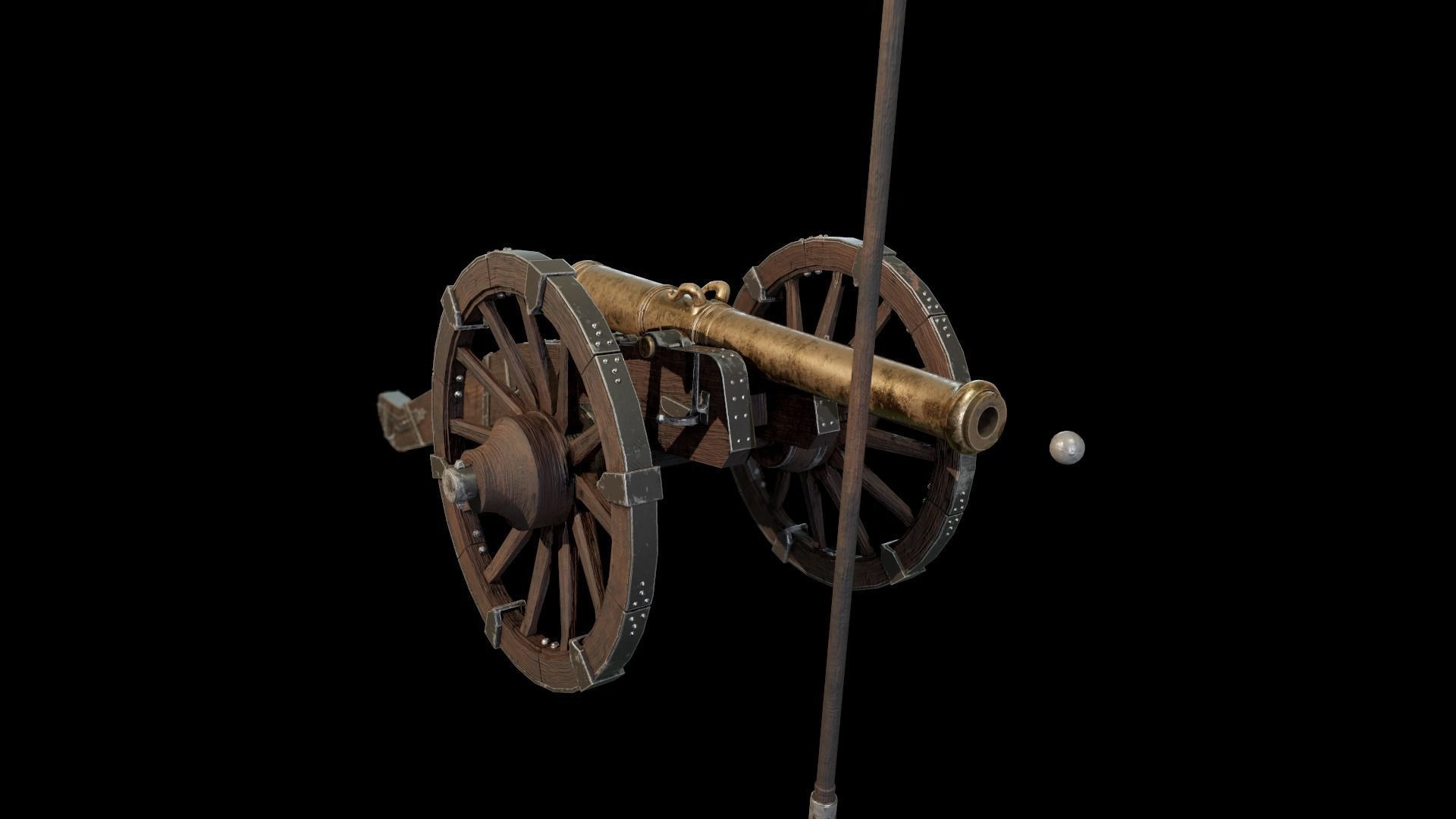 French 4 pound bronze cannon Mid-Poly Low-poly 3D model_13