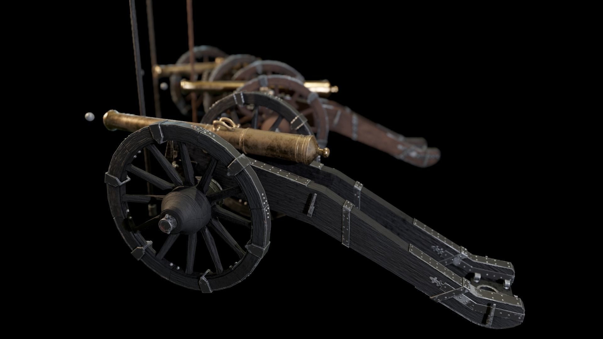 French 4 pound bronze cannon Mid-Poly Low-poly 3D model_5