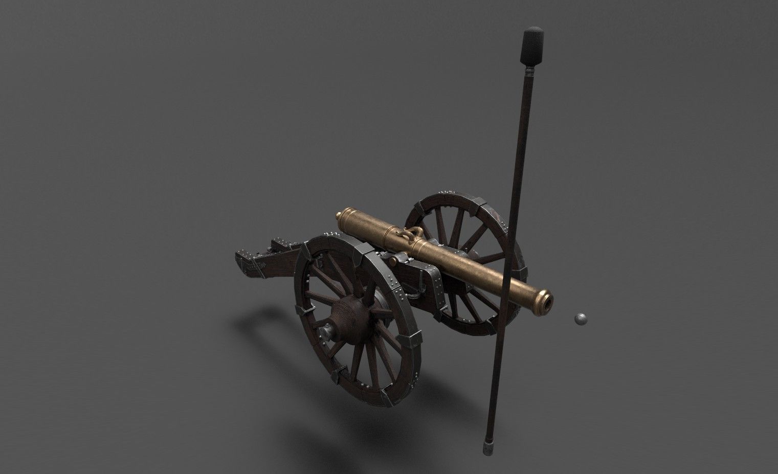 French 4 pound bronze cannon Mid-Poly Low-poly 3D model_20