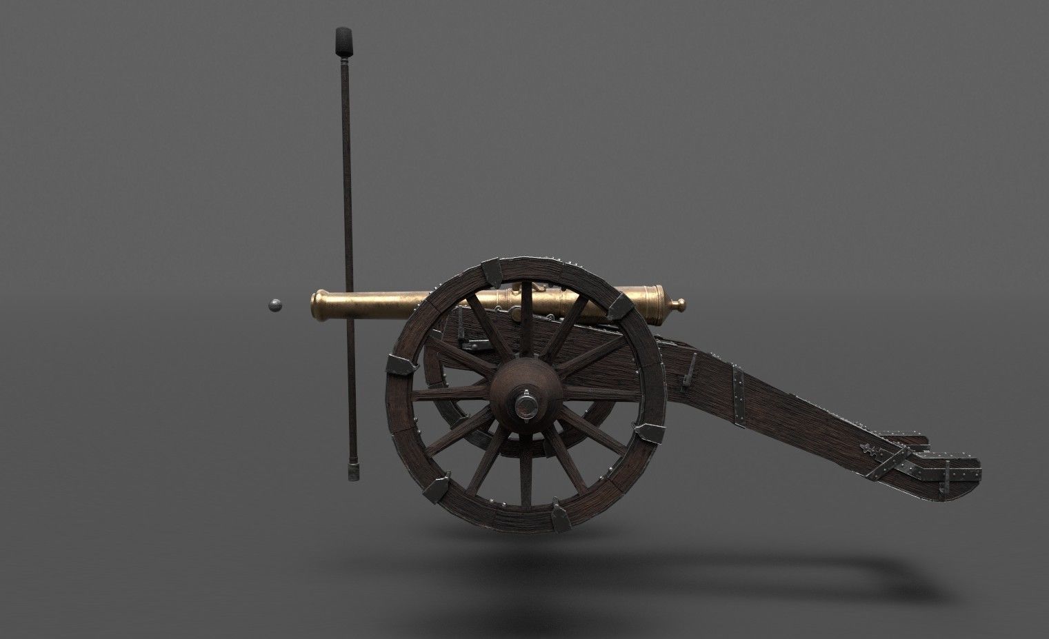 French 4 pound bronze cannon Mid-Poly Low-poly 3D model_23