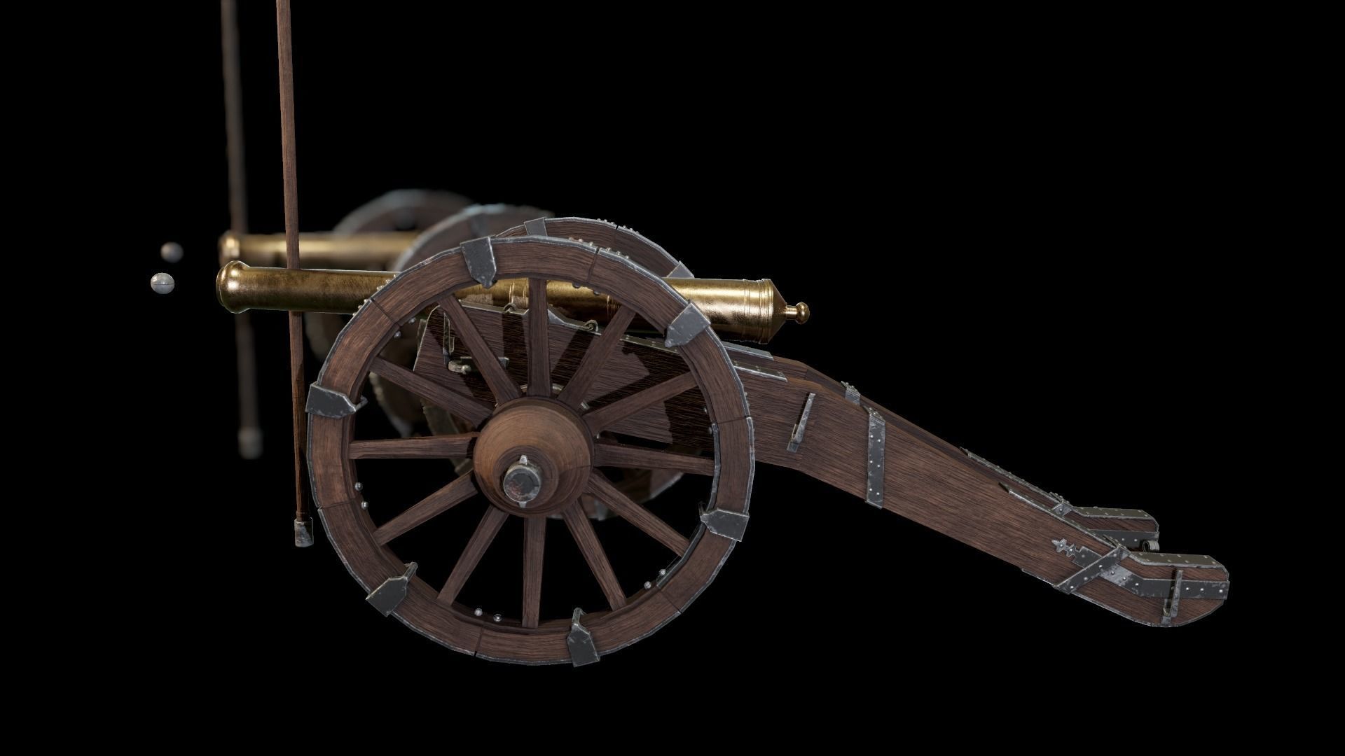 French 4 pound bronze cannon Mid-Poly Low-poly 3D model_8
