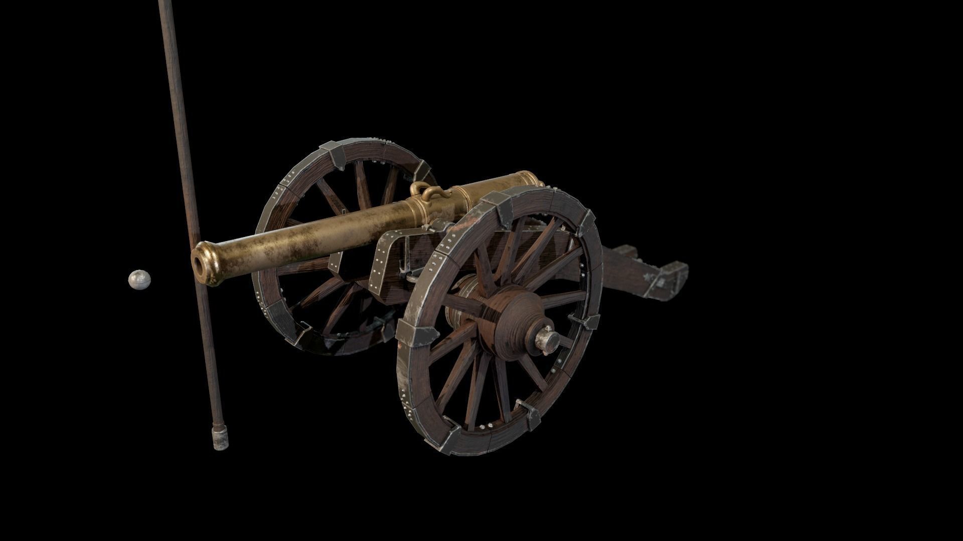 French 4 pound bronze cannon Mid-Poly Low-poly 3D model_10