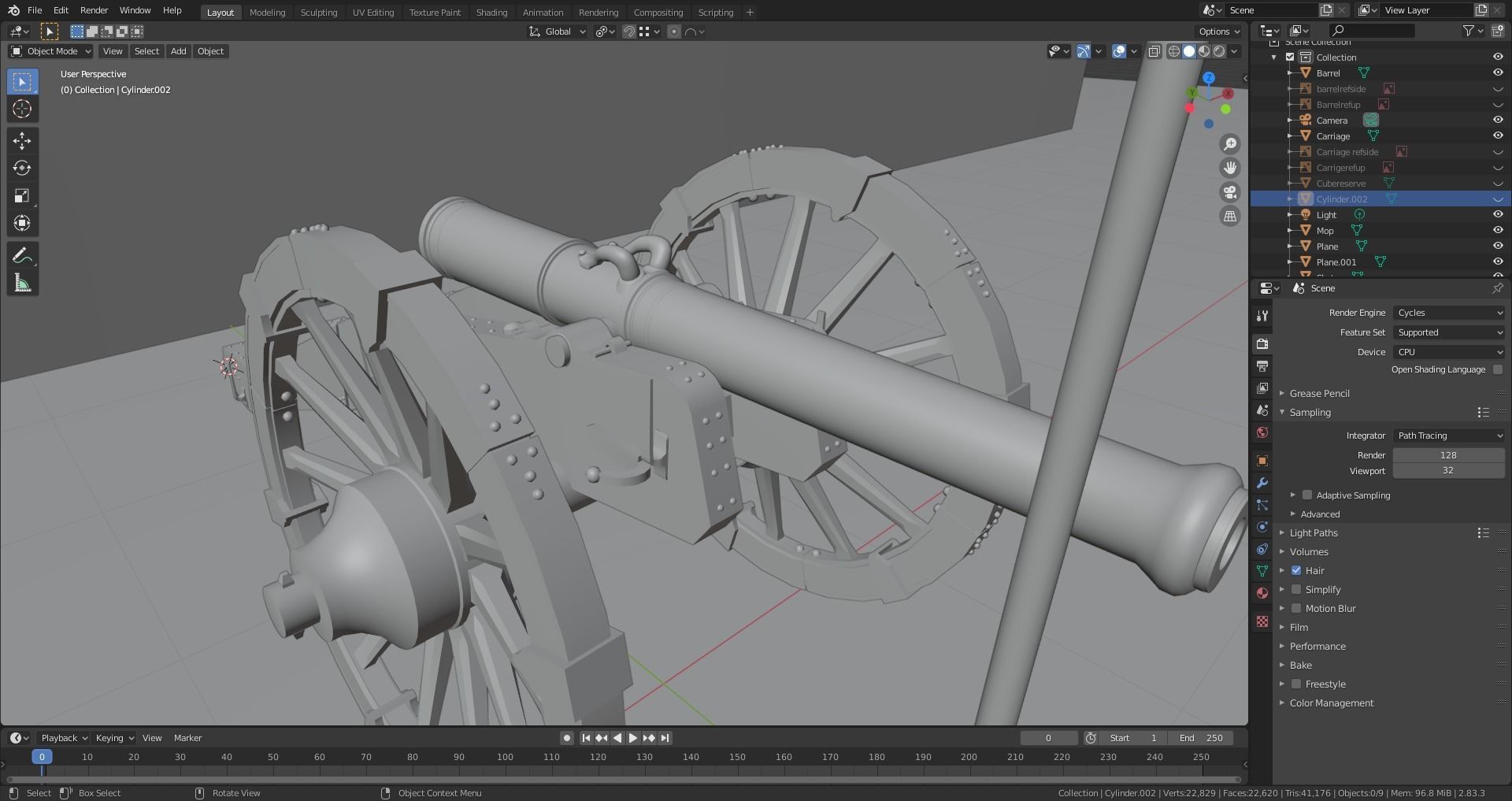 French 4 pound bronze cannon Mid-Poly Low-poly 3D model_28