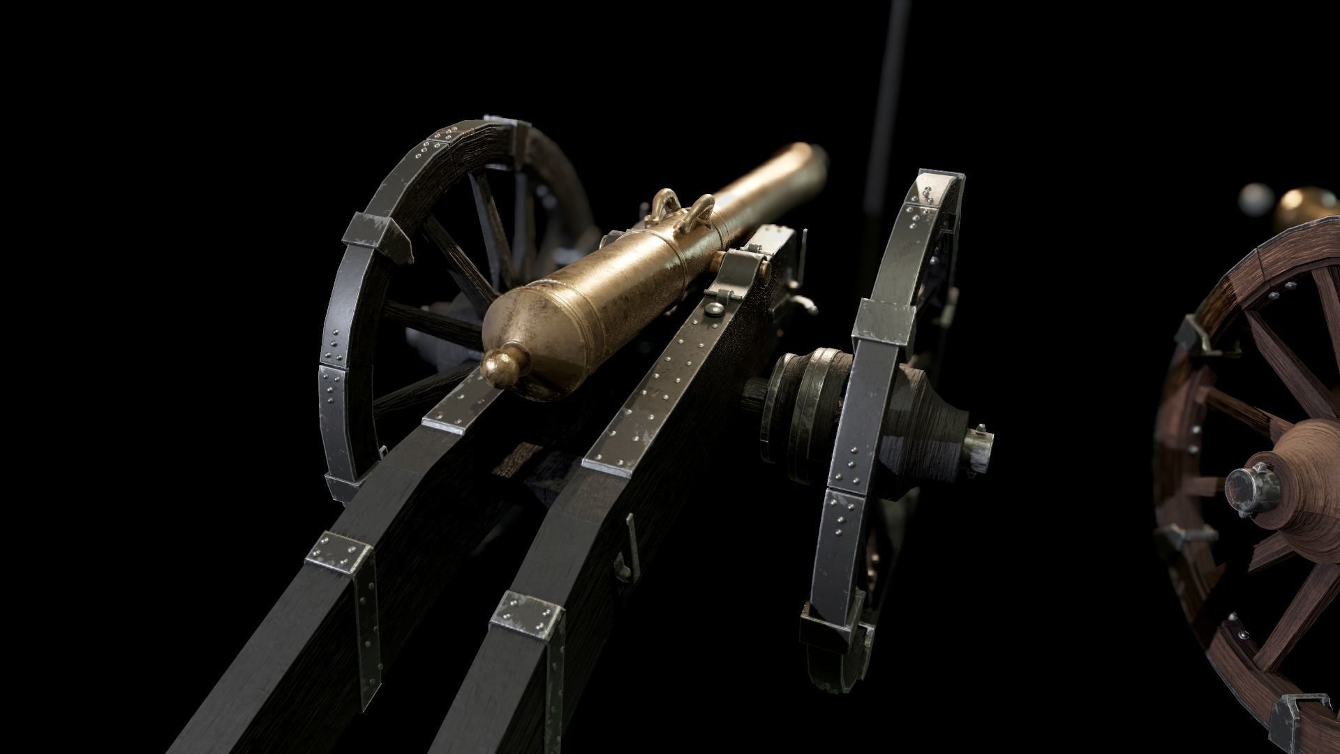 French 4 pound bronze cannon Mid-Poly Low-poly 3D model_7