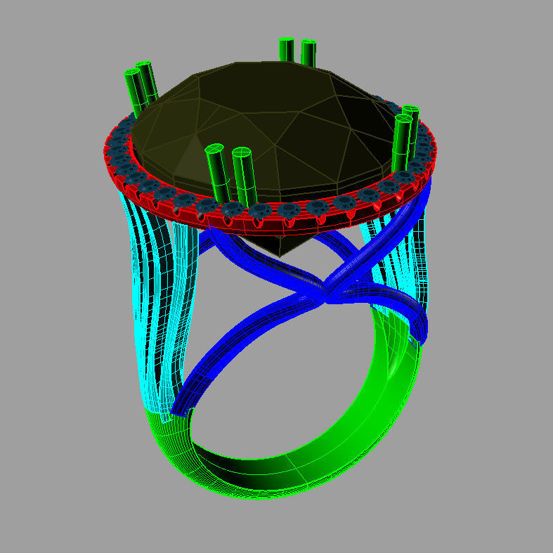 Acquamarine cut Oval and diamond ring 3D print model  AN0244 3D print model_4