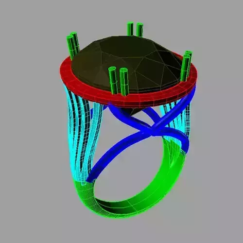Acquamarine cut Oval and diamond ring 3D print model  AN0244