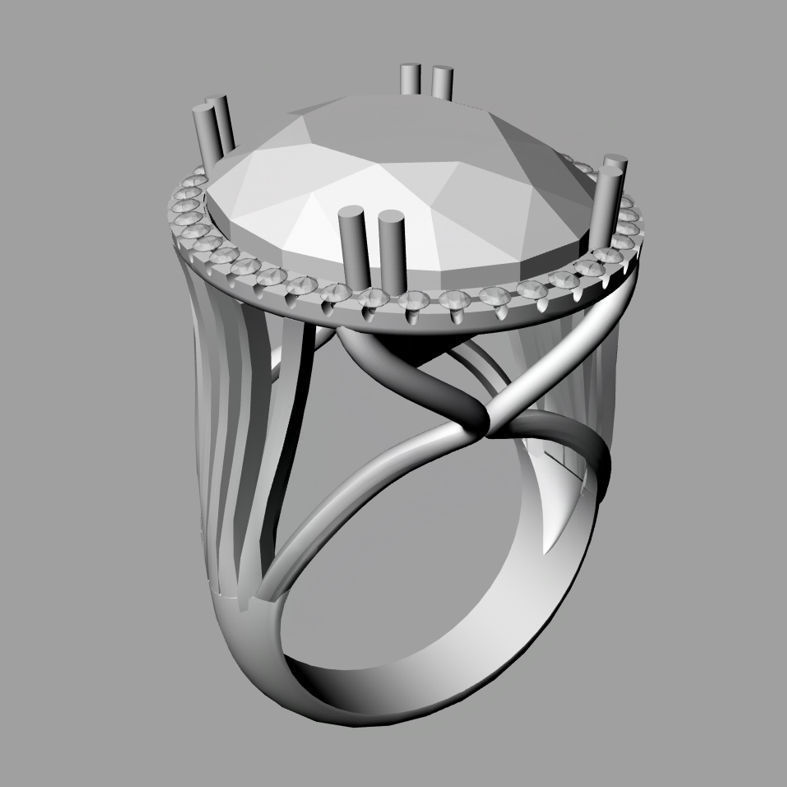 Acquamarine cut Oval and diamond ring 3D print model  AN0244 3D print model_8